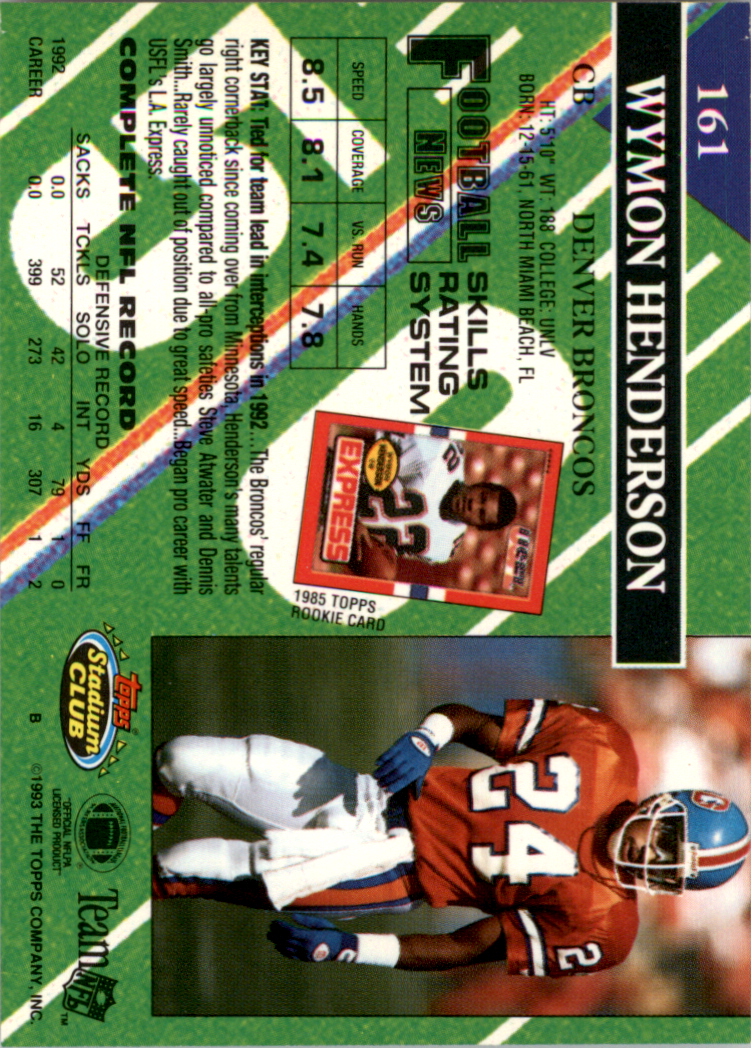 1993 Stadium Club Super Teams Super Bowl #161 Wymon Henderson back image