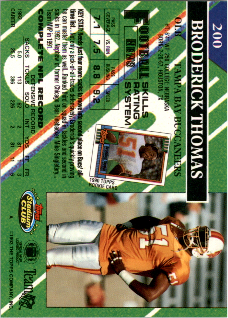 1993 Stadium Club Super Teams Super Bowl #200 Broderick Thomas back image
