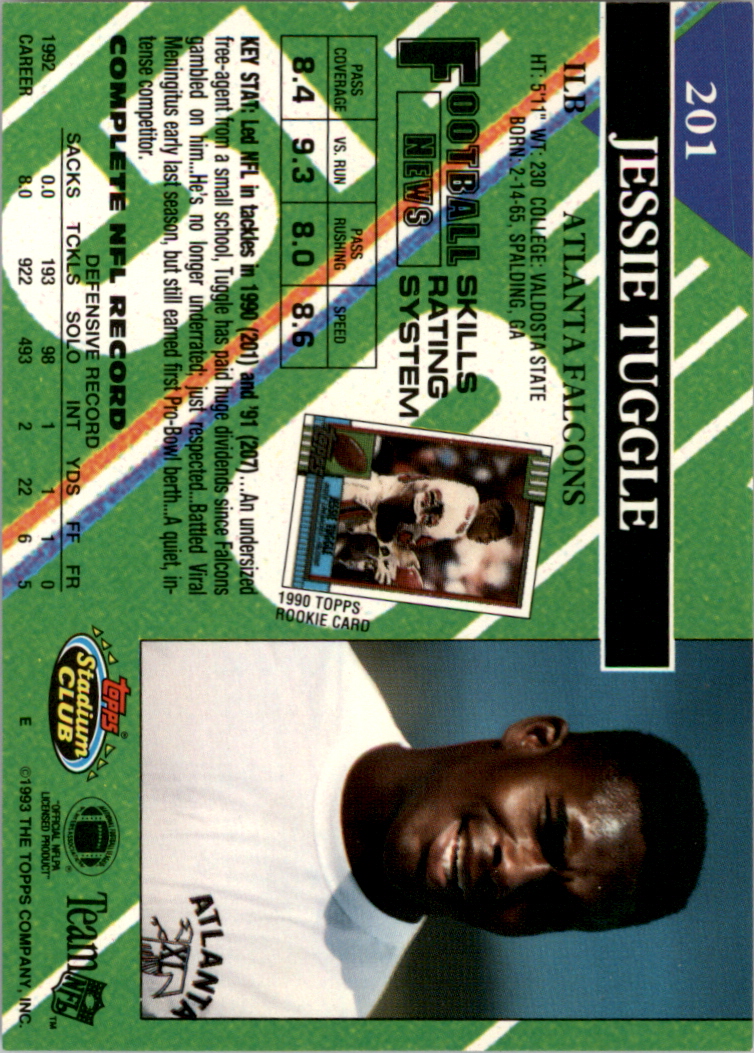 1993 Stadium Club Super Teams Super Bowl #201 Jessie Tuggle back image