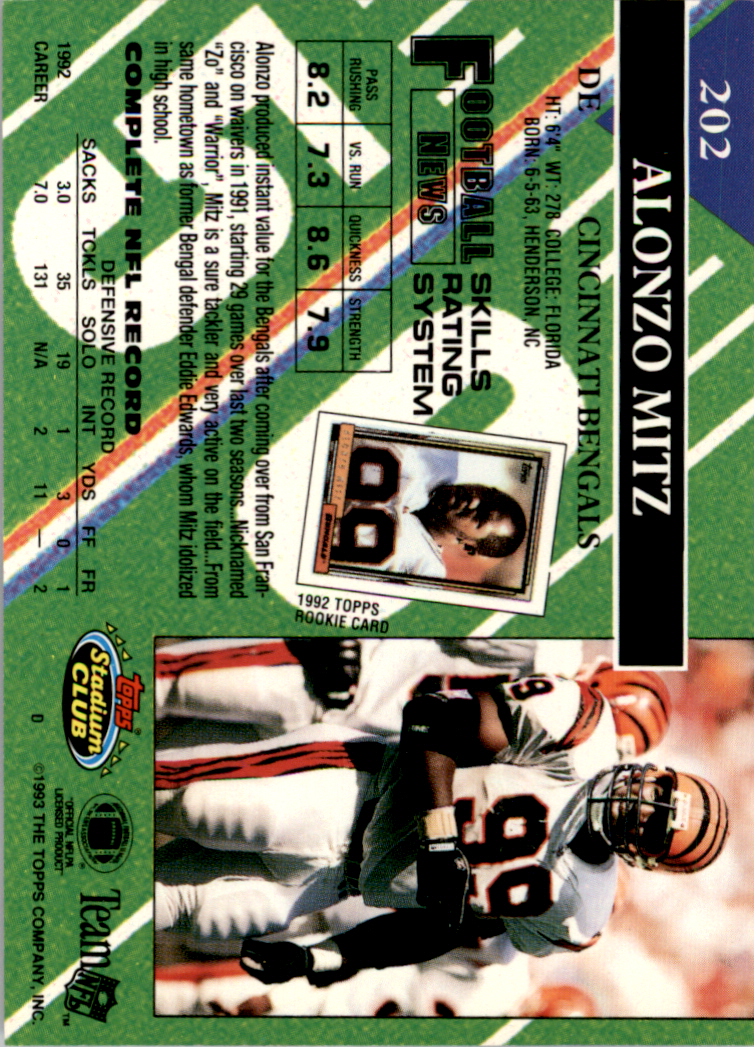 1993 Stadium Club Super Teams Super Bowl #202 Alonzo Mitz back image