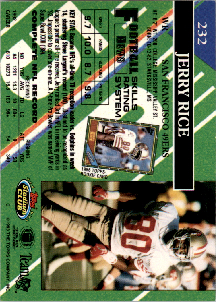 1993 Stadium Club Super Teams Super Bowl #232 Jerry Rice back image
