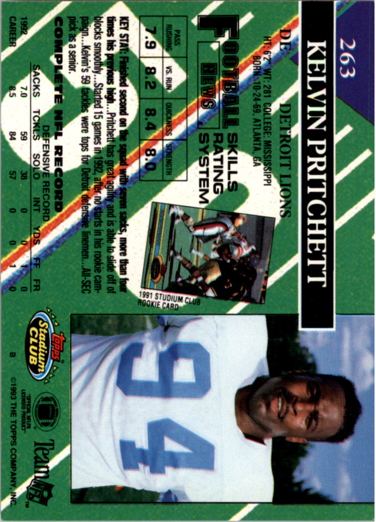 1993 Stadium Club Super Teams Super Bowl #263 Kelvin Pritchett back image