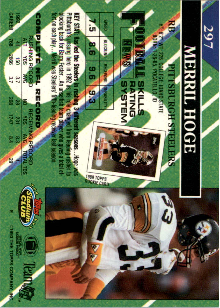 1993 Stadium Club Super Teams Super Bowl #297 Merril Hoge back image