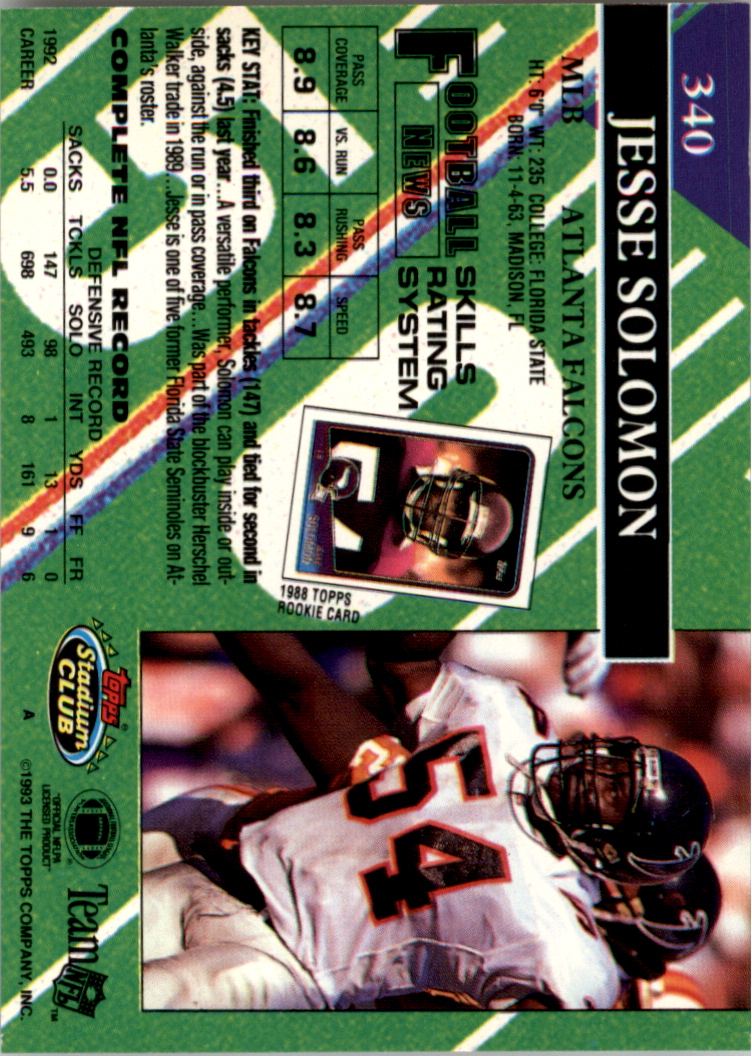 1993 Stadium Club Super Teams Super Bowl #340 Jesse Solomon back image