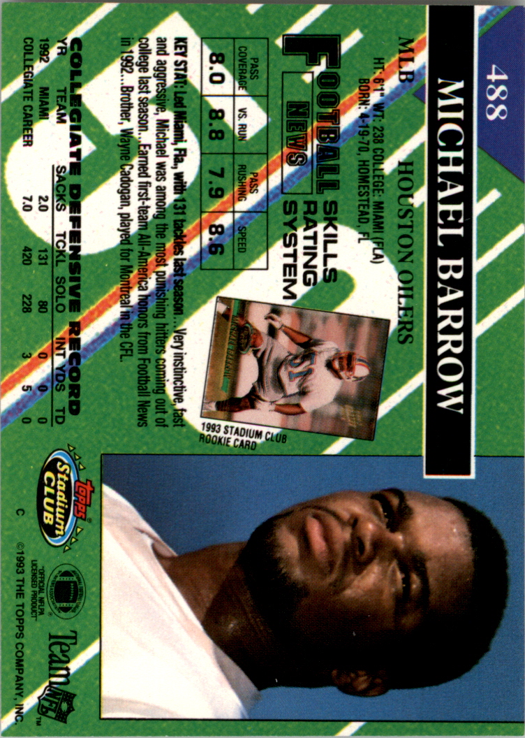1993 Stadium Club Super Teams Super Bowl #488 Micheal Barrow back image