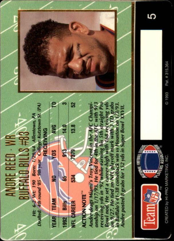 1993 Action Packed #5 Andre Reed back image
