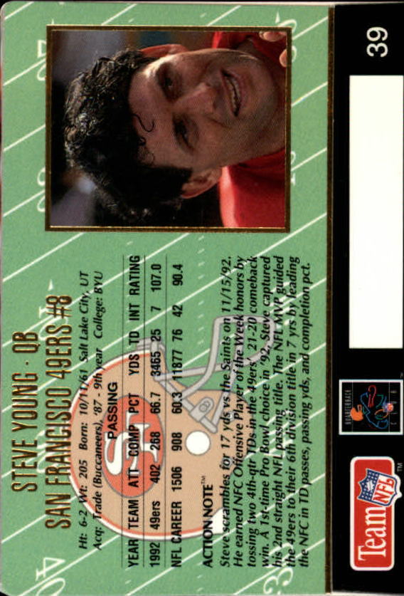 1993 Action Packed #39 Steve Young back image