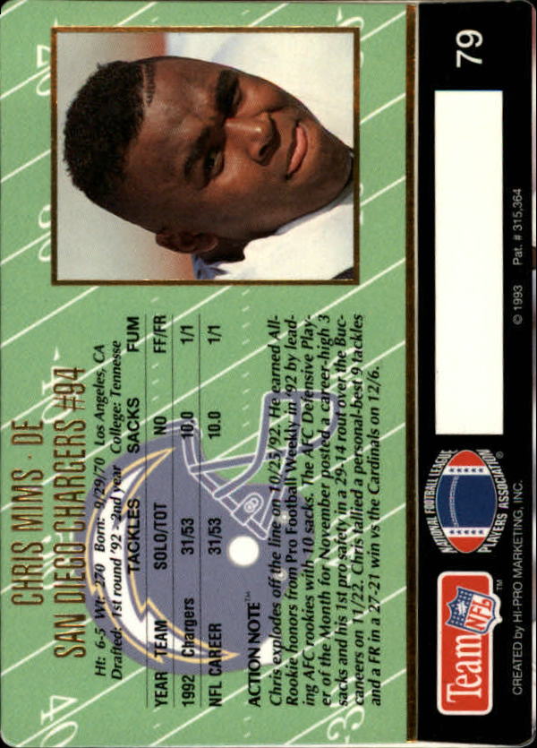 1993 Action Packed #79 Chris Mims back image