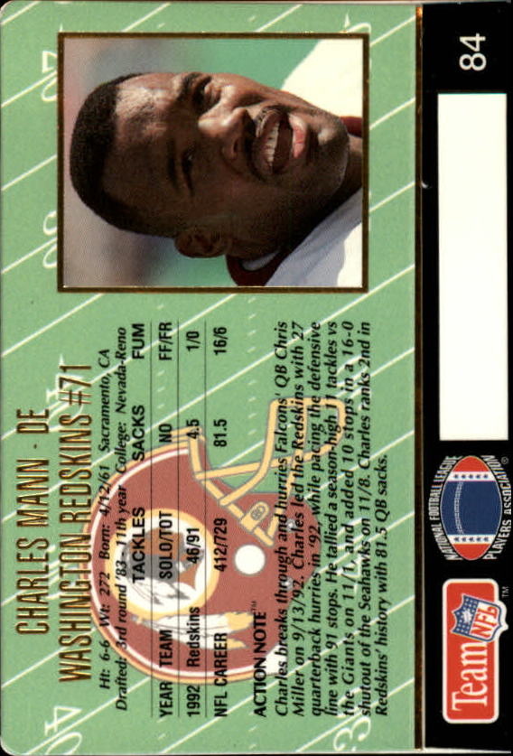 1993 Action Packed #84 Charles Mann back image