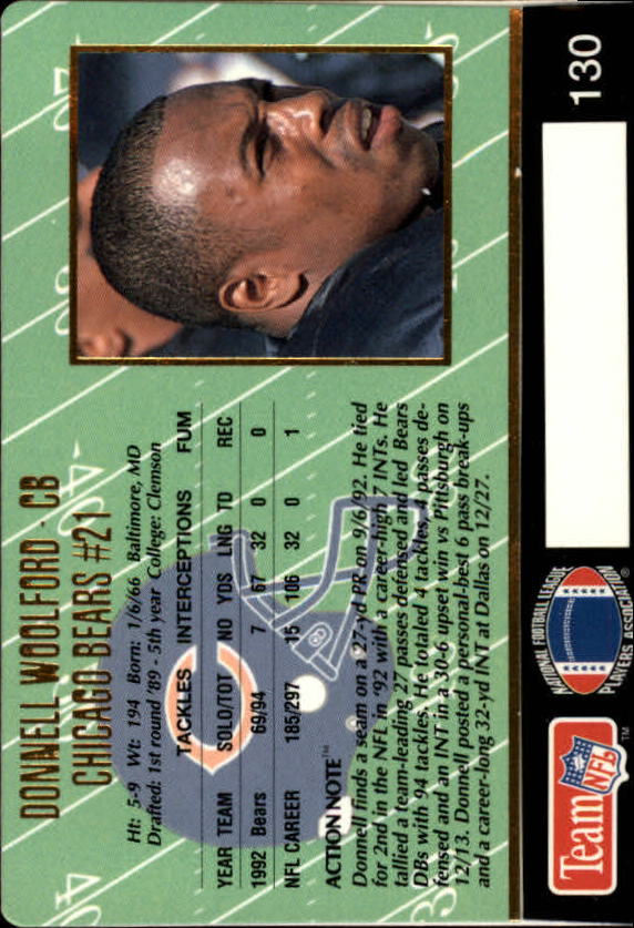 1993 Action Packed #130 Donnell Woolford back image