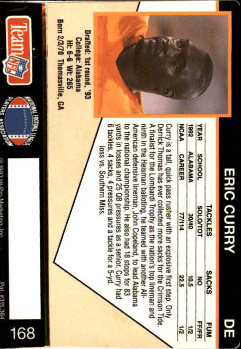 1993 Action Packed #168 Eric Curry RC back image