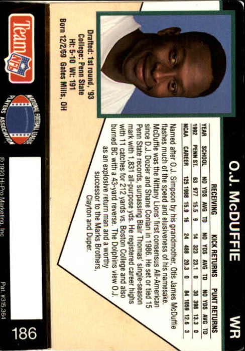 1993 Action Packed #186 O.J.McDuffie RC back image