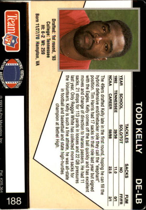 1993 Action Packed #188 Todd Kelly RC back image