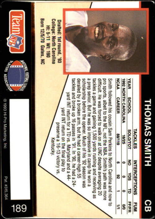 1993 Action Packed #189 Thomas Smith RC back image