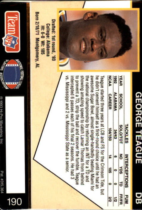 1993 Action Packed #190 George Teague RC back image