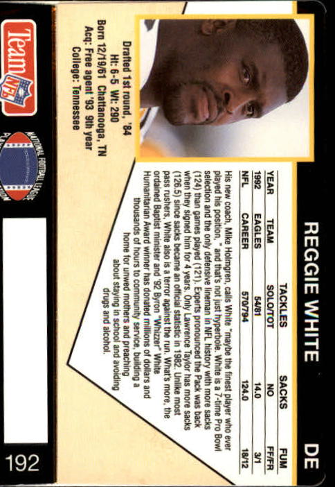 1993 Action Packed #192 Reggie White back image