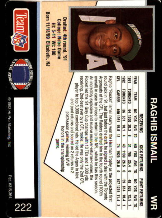 1993 Action Packed #222 Rocket Ismail back image