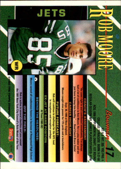 1993 Bowman #17 Rob Moore back image