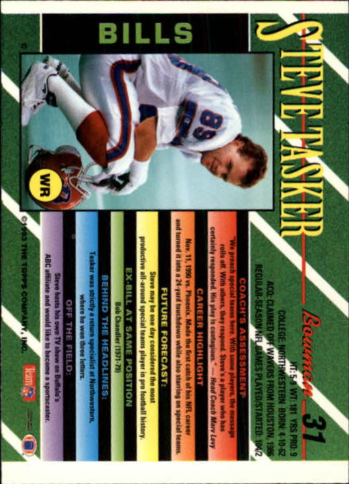 1993 Bowman #31 Steve Tasker back image