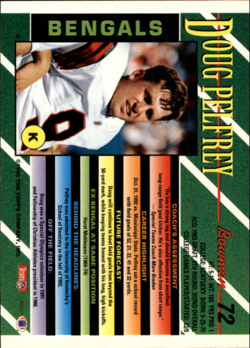 1993 Bowman #72 Doug Pelfrey RC back image