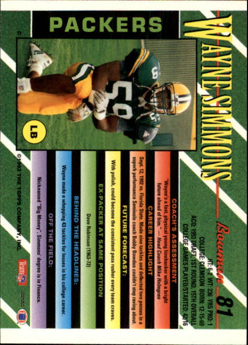 B2628- 1993 Bowman Fußball Karten 1-250 + Rookies -du Pick- 15 + Gratis US - Bild 159 von 489