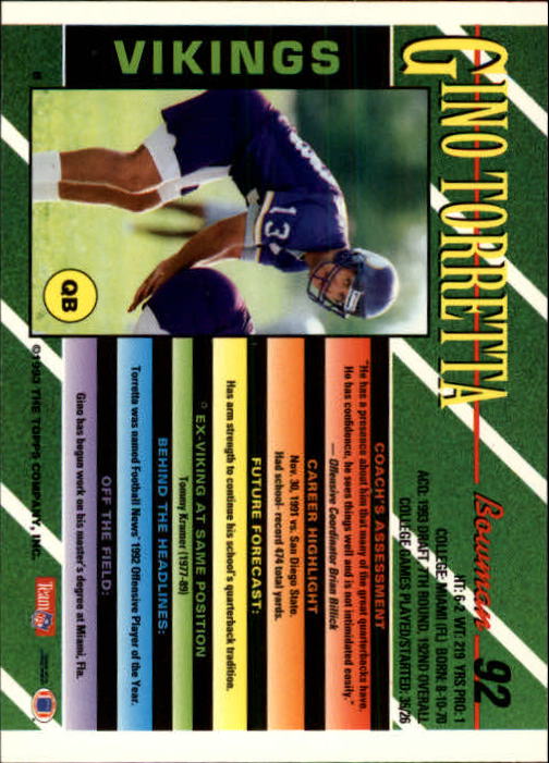 B2628- 1993 Bowman Fußball Karten 1-250 + Rookies -du Pick- 15 + Gratis US - Bild 179 von 489