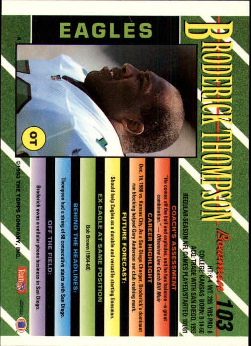1993 Bowman #103 Broderick Thompson back image