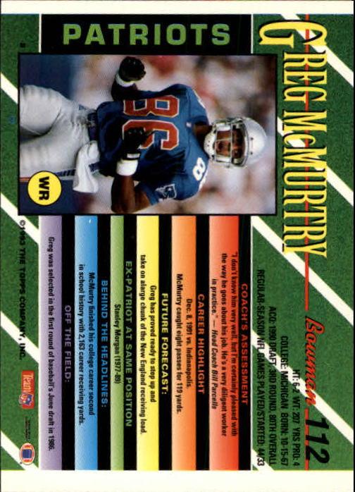 B2628- 1993 Bowman Fußball Karten 1-250 + Rookies -du Pick- 15 + Gratis US - Bild 219 von 489