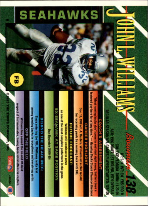 B2628- 1993 Bowman Fußball Karten 1-250 + Rookies -du Pick- 15 + Gratis US - Bild 269 von 489