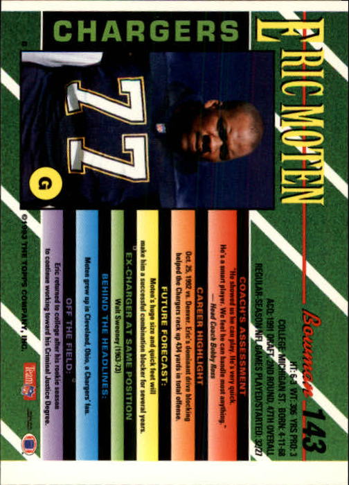 1993 Bowman #143 Eric Moten back image