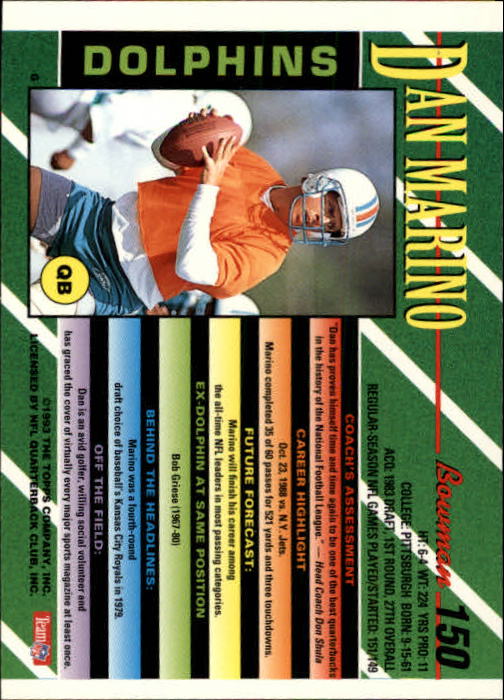 1993 Bowman #150 Dan Marino FOIL back image