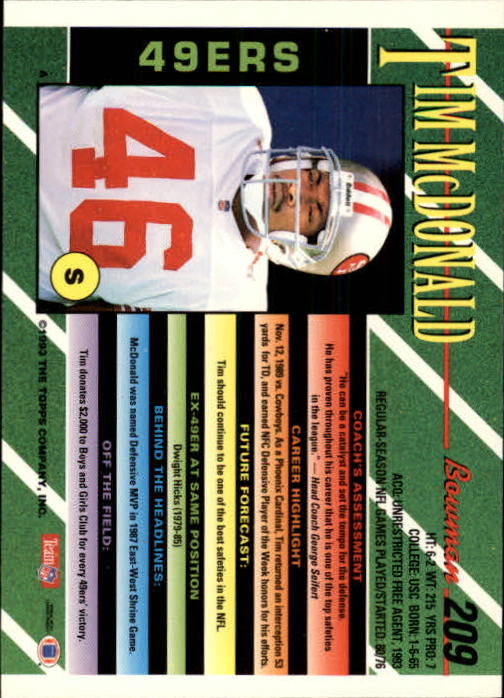 B2628- 1993 Bowman Fußball Karten 1-250 + Rookies -du Pick- 15 + Gratis US - Bild 411 von 489