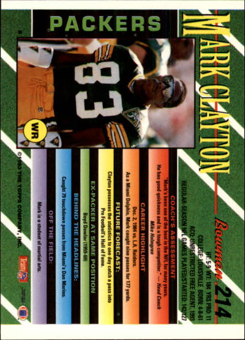 B2628- 1993 Bowman Fußball Karten 1-250 + Rookies -du Pick- 15 + Gratis US - Bild 421 von 489