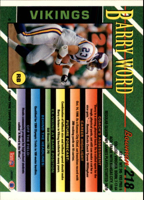 B2628- 1993 Bowman Fußball Karten 1-250 + Rookies -du Pick- 15 + Gratis US - Bild 429 von 489