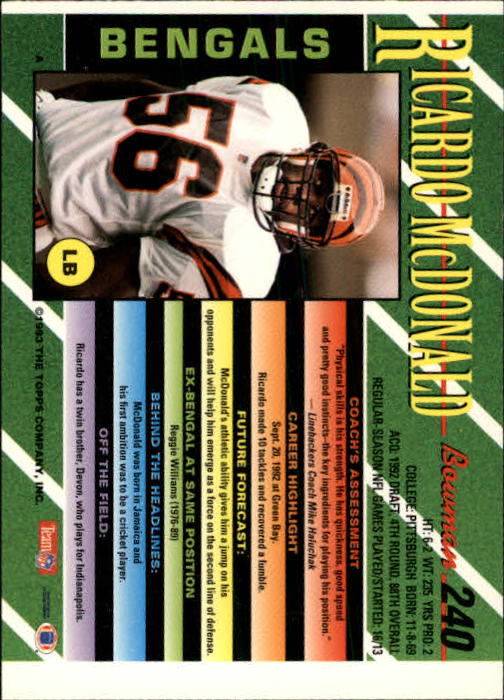 B2628- 1993 Bowman Fußball Karten 1-250 + Rookies -du Pick- 15 + Gratis US - Bild 471 von 489