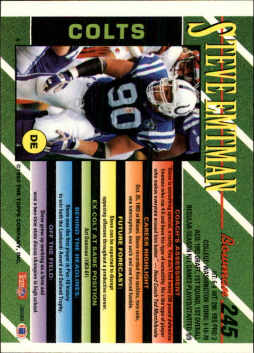 B2628- 1993 Bowman Fußball Karten 1-250 + Rookies -du Pick- 15 + Gratis US - Bild 481 von 489