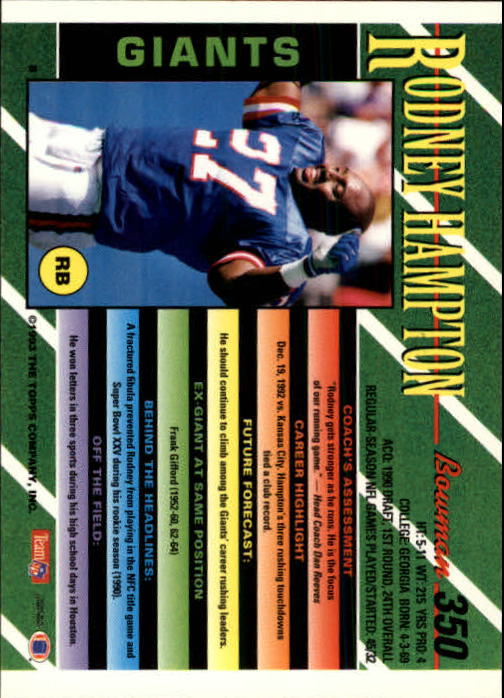 B2628- 1993 Bowman Football Cards 251-423 +Rookies -You Pick- 15+ FREE US SHIP - Picture 193 of 331