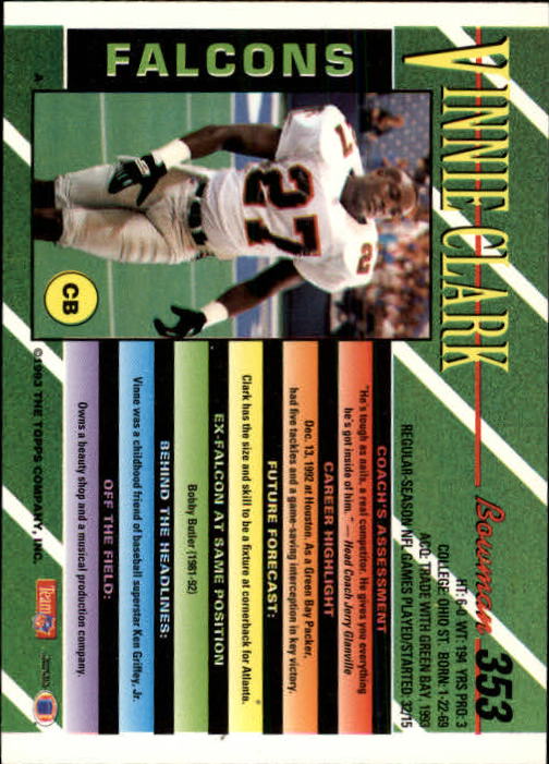B2628- 1993 Bowman Football Cards 251-423 +Rookies -You Pick- 15+ FREE US SHIP - Picture 199 of 331