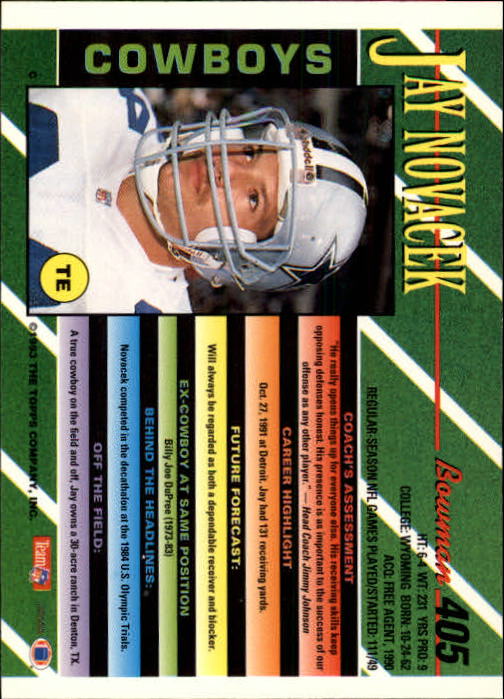 1993 Bowman #405 Jay Novacek back image