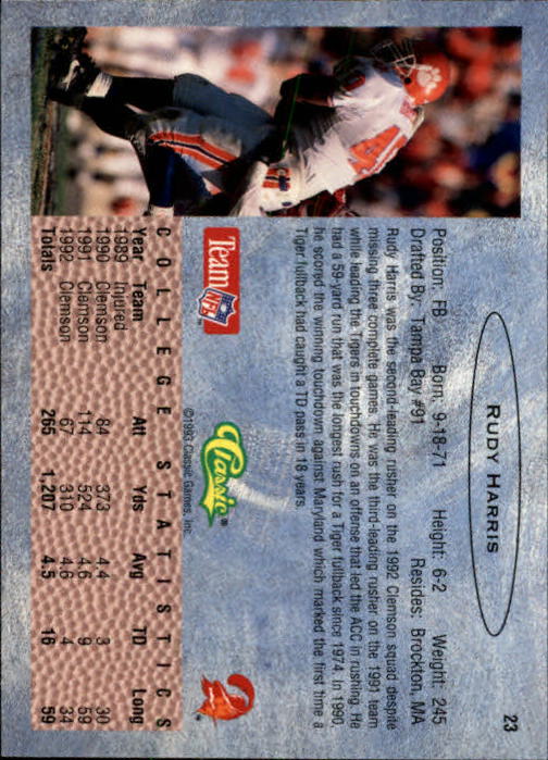 1993 Classic Draft Football "Main Set" Base Cards - Picture 47 of 201