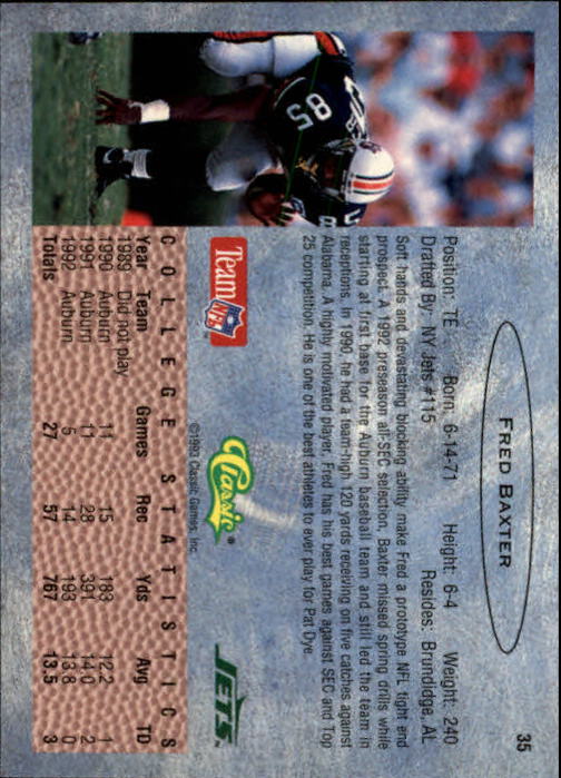 1993 Classic Draft Football "Main Set" Base Cards - Picture 71 of 201