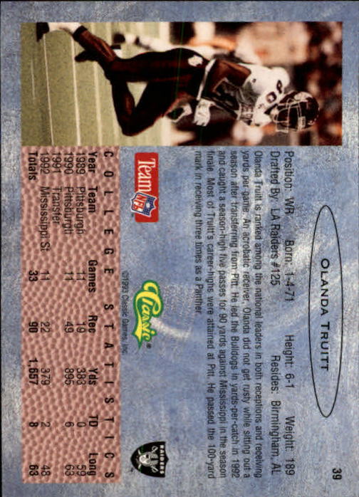 1993 Classic Draft Football "Main Set" Base Cards - Picture 79 of 201