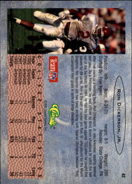 1993 Classic Draft Football "Main Set" Base Cards - Picture 85 of 201