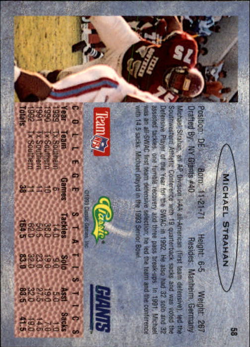 1993 Classic Draft Football "Main Set" Base Cards - Picture 117 of 201