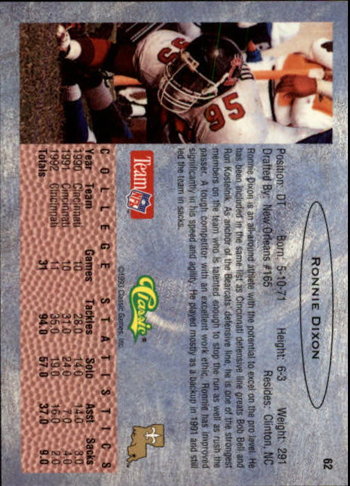 1993 Classic Draft Football "Main Set" Base Cards - Picture 125 of 201