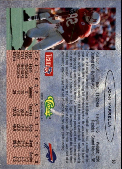 1993 Classic Draft Football "Main Set" Base Cards - Picture 127 of 201