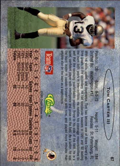 1993 Classic Draft Football "Main Set" Base Cards - Picture 135 of 201