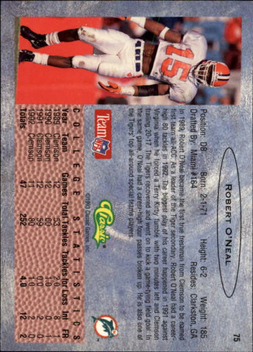 1993 Classic Draft Football "Main Set" Base Cards - Picture 151 of 201