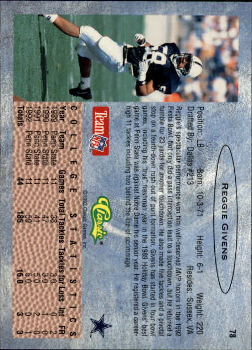 1993 Classic Draft Football "Main Set" Base Cards - Picture 157 of 201