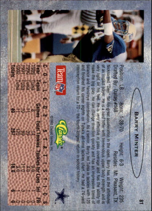 1993 Classic Draft Football "Main Set" Base Cards - Picture 163 of 201